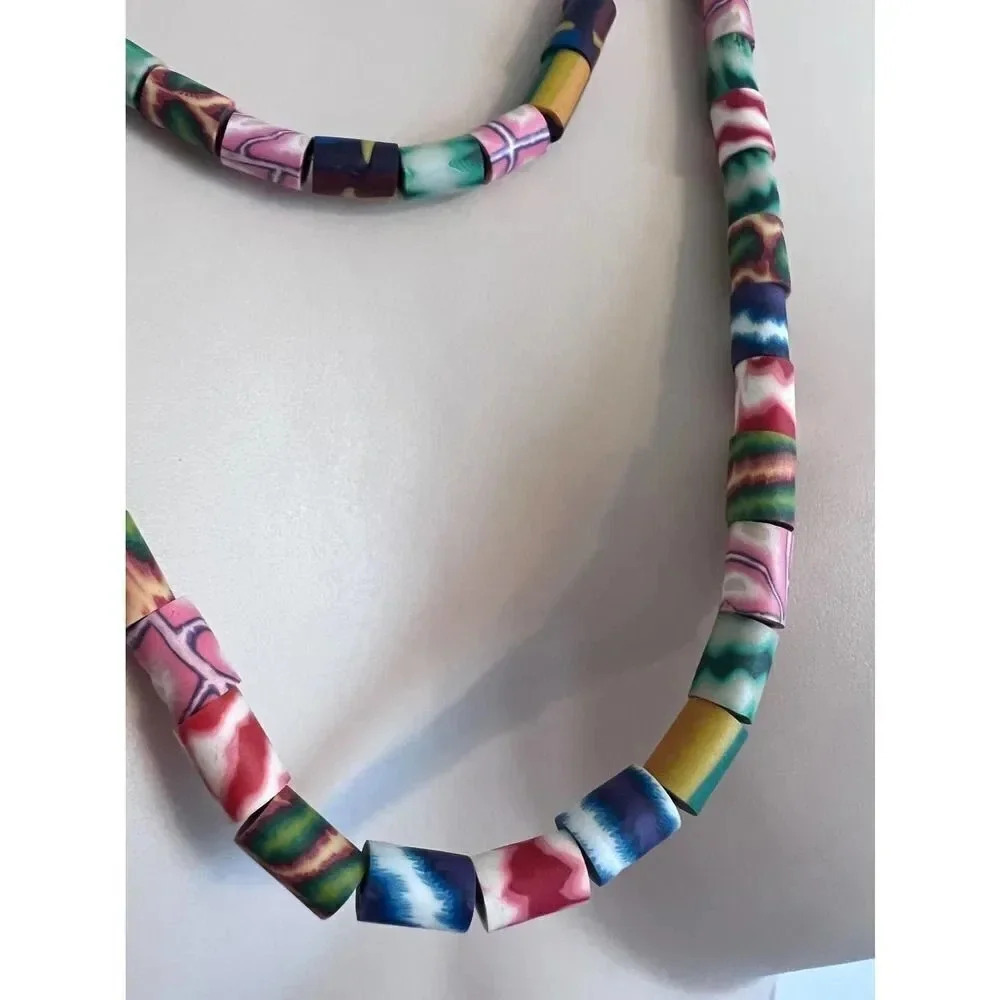 Colorful vintage beaded long necklace‎